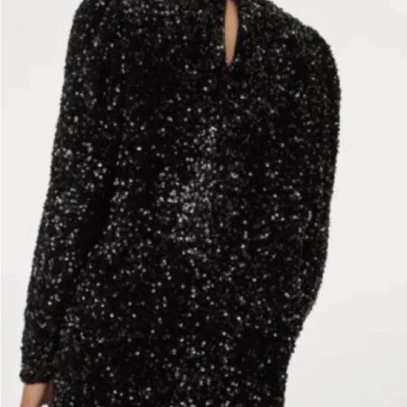 H&M Black Sequin Women H&M Puff Sleeved Black Sequin Dress size XS - Picture 3 of 8